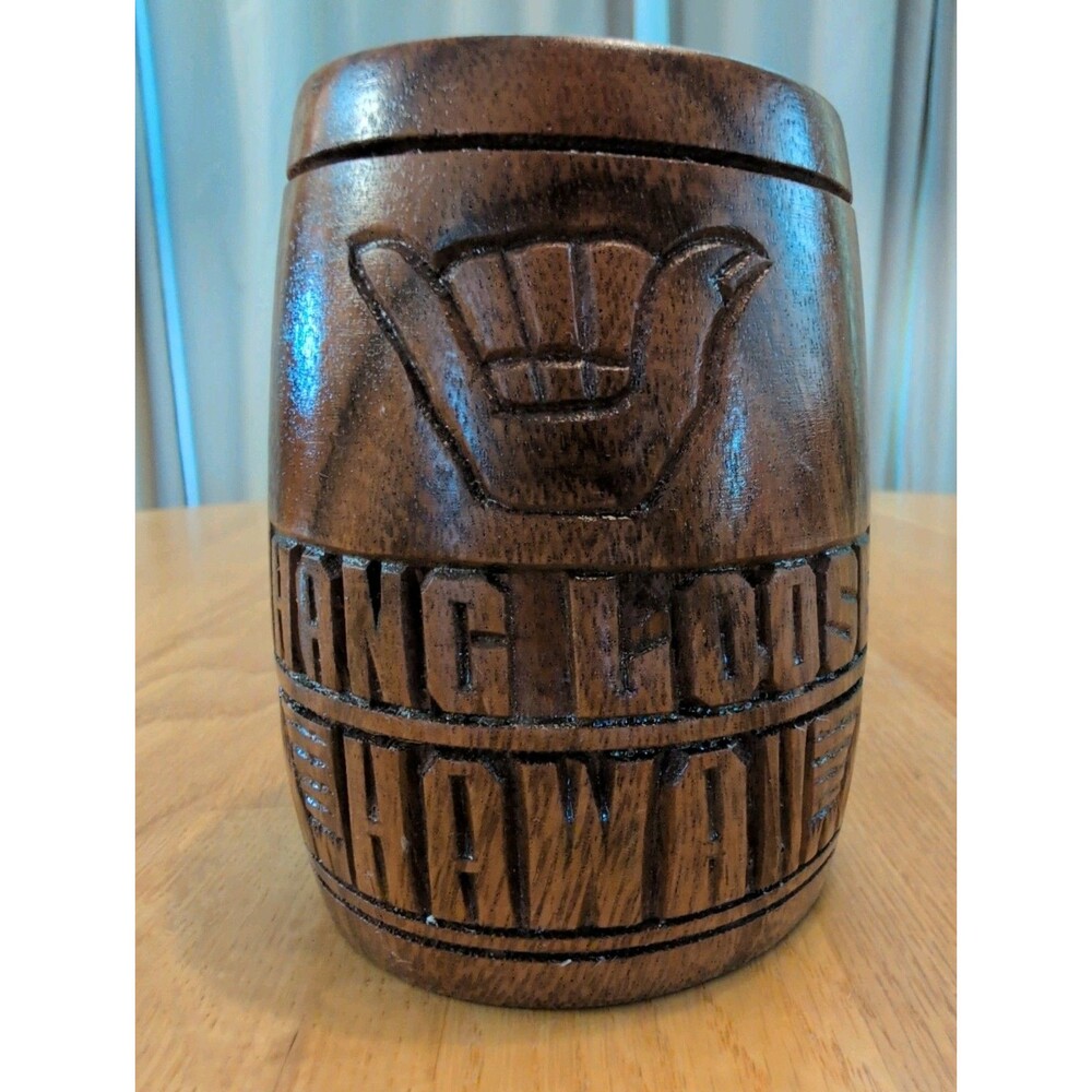 Hawaii 1050 Hand Carved Wooden Wood Mug Hang Loose Hawaii Tiki Bar 5" X 4"